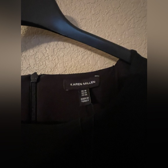 Karen Millen Plus Structured Crepe Strong Shoulder Dress Black 14 - Picture 9 of 11